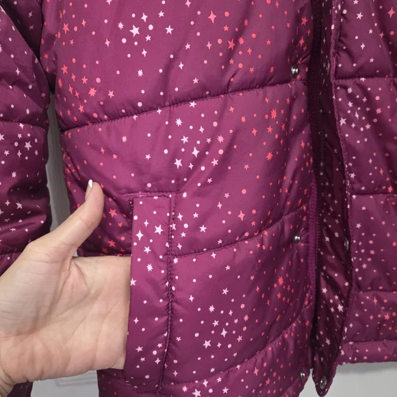 Cat & Jack Girl Magenta Star Print Heavyweight Puffer Winter Snow Jacket Sz XL - Picture 4 of 12